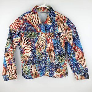 Chico's Multi-Colored Denim Button Up Jacket Sz 1